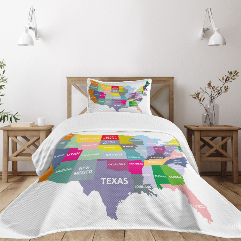 USA Map Colorful States Bedspread Set