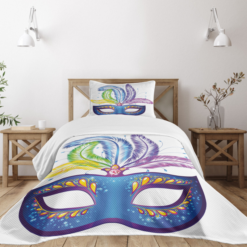 Blue Venetian Mask Bedspread Set