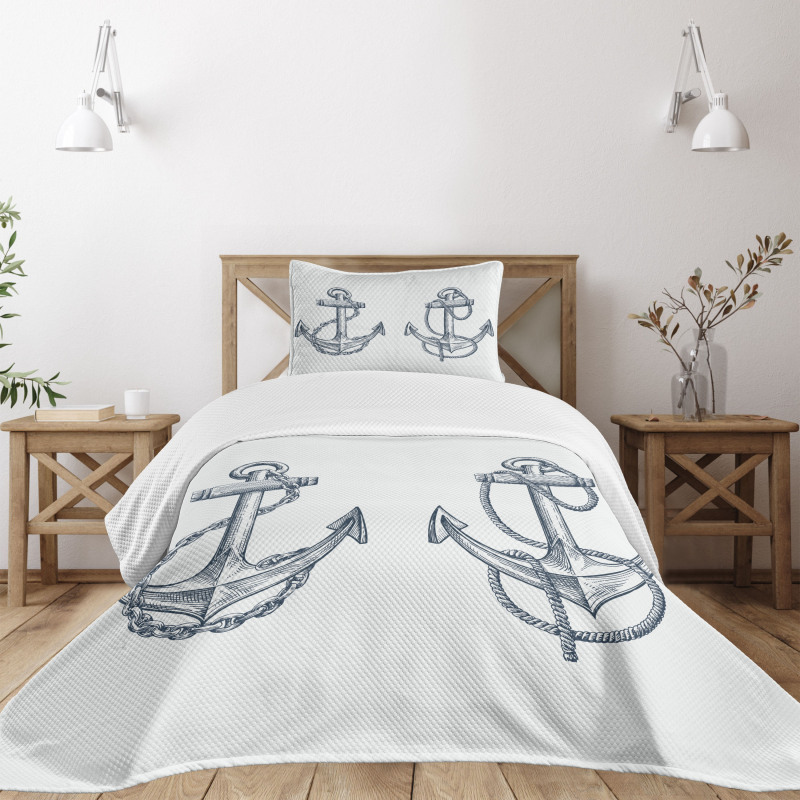 Vintage Sketch of Anchor Bedspread Set