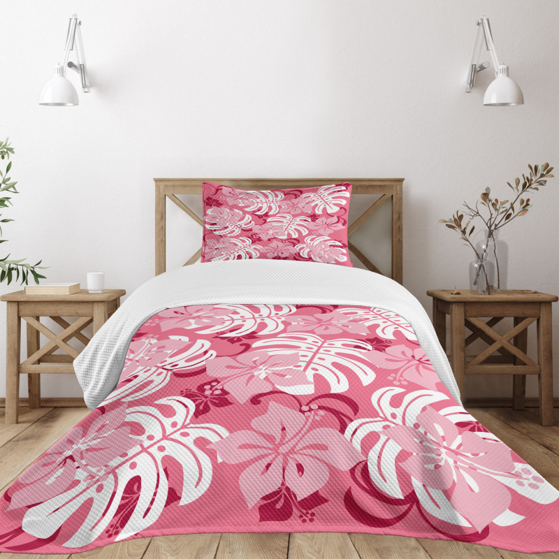 Monstera Leaves Blossoms Bedspread Set
