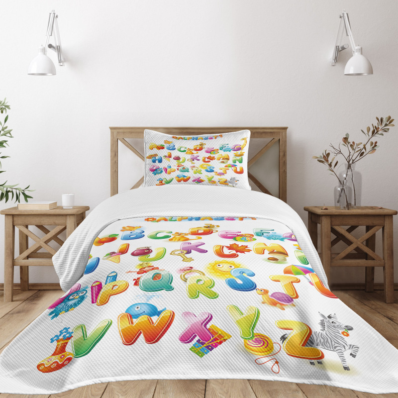 Cartoon Alphabet Bedspread Set