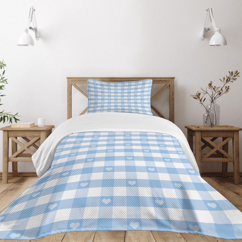 Gingham with Hearts Bedspread Set