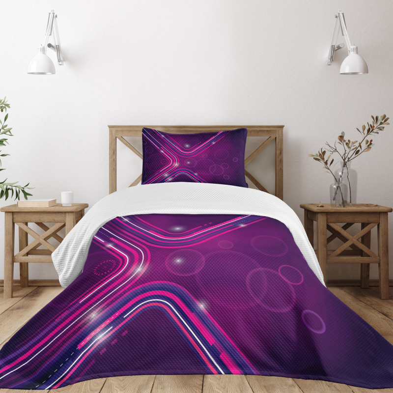 Purple Lines Circles Bedspread Set