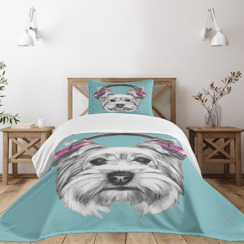 Headphones Music Dog Bedspread Set