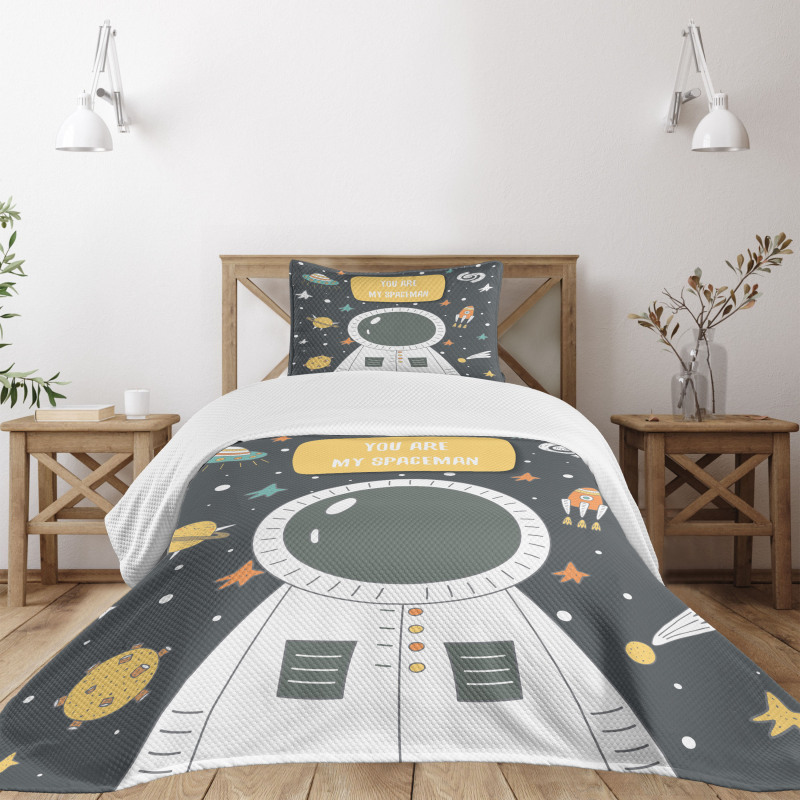 Cosmic Doodle Rocket Bedspread Set