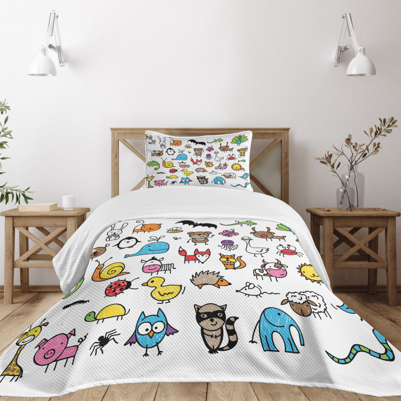 Cartoon Nursery Animals Bedspread Set