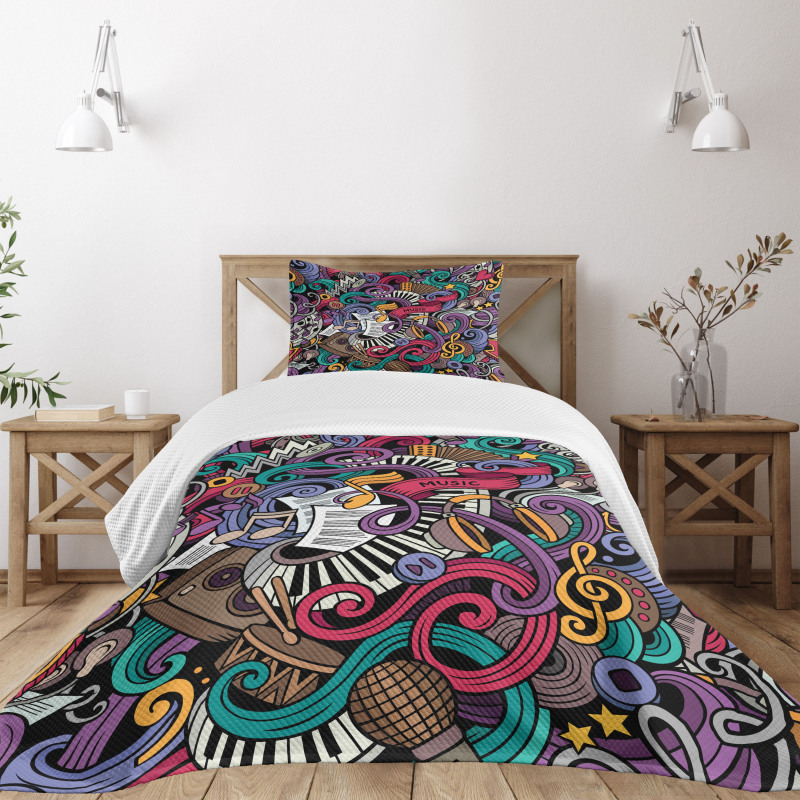 Music Theme Instruments Bedspread Set