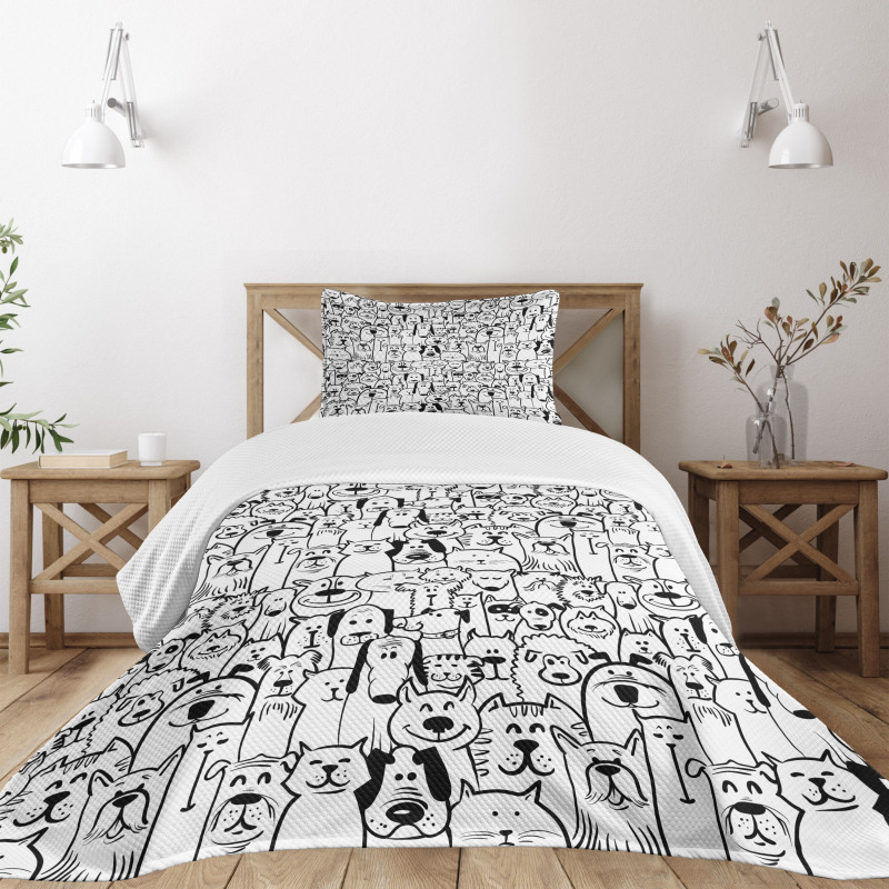 Dogs and Cat Composition Bedspread Set