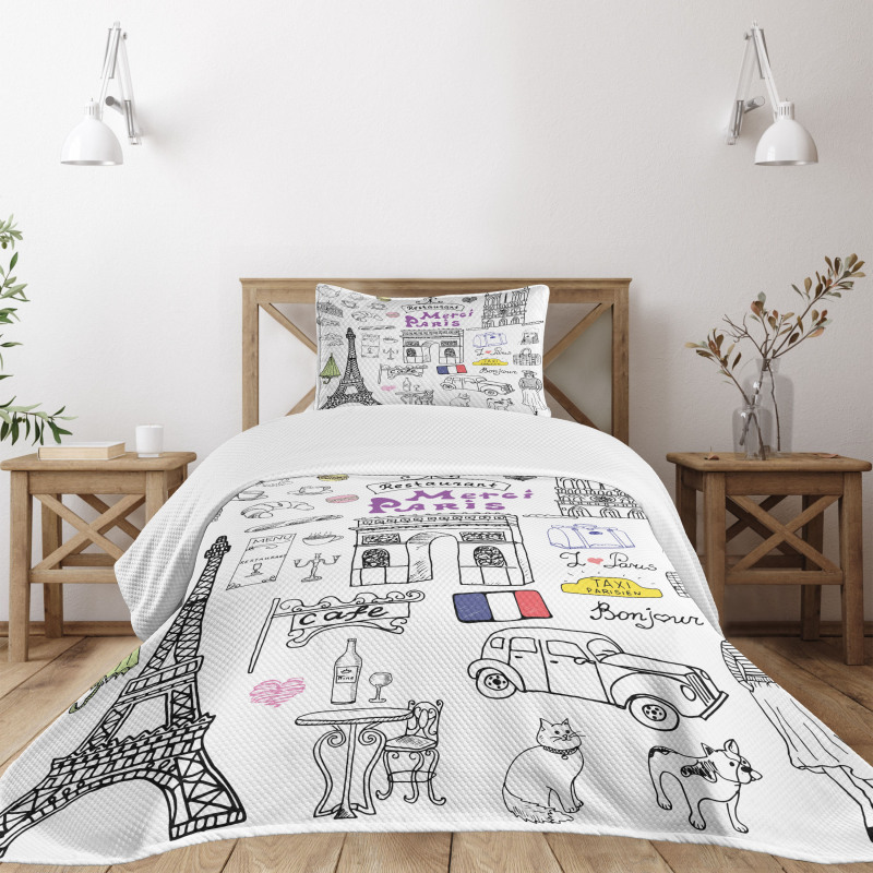 Eiffel Tower Beret Taxi Bedspread Set