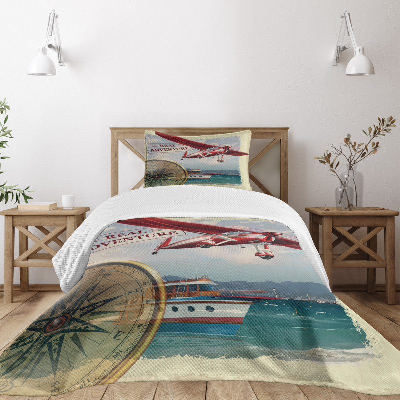 Coastline Red Plane Bedspread Set