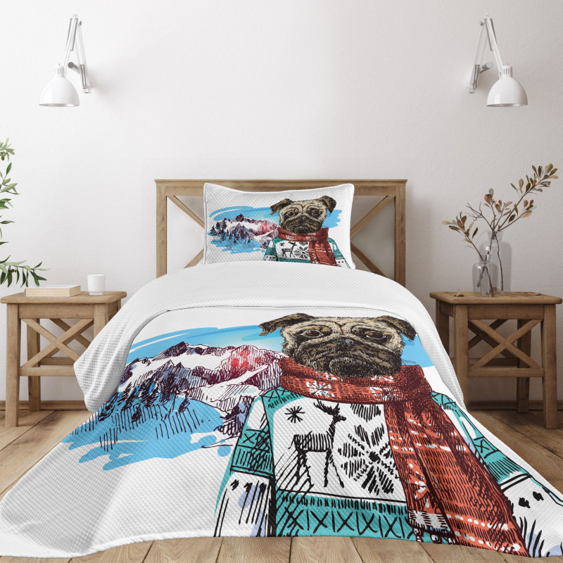 Sketch Style Dog Doodle Bedspread Set