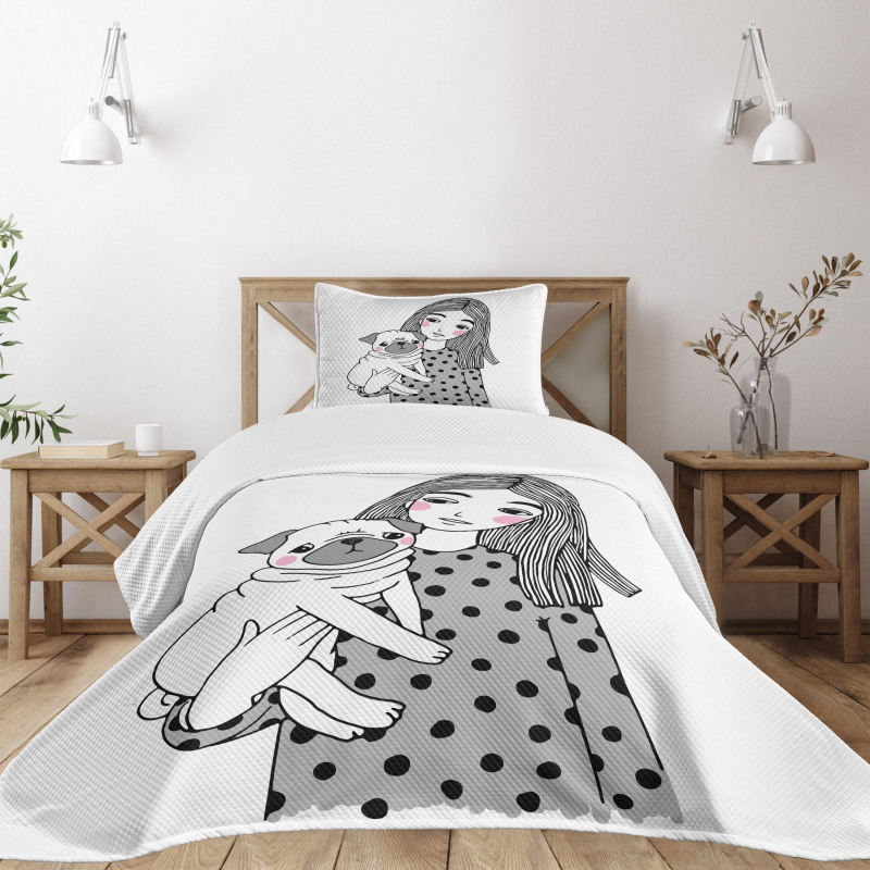 Girl Holding Her Pug Love Bedspread Set