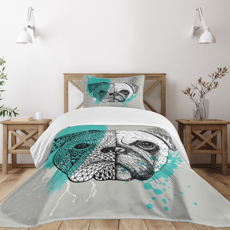 Hand Drawn Head of a Dog Bedspread Set