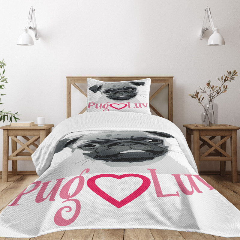 Pug Love Image Grey Bedspread Set