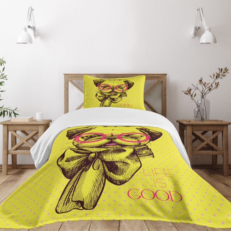 Intellectual Dog Glasses Bedspread Set