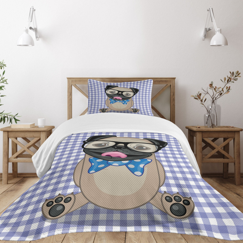 Nerdy Glasses Bow Tie Dog Bedspread Set