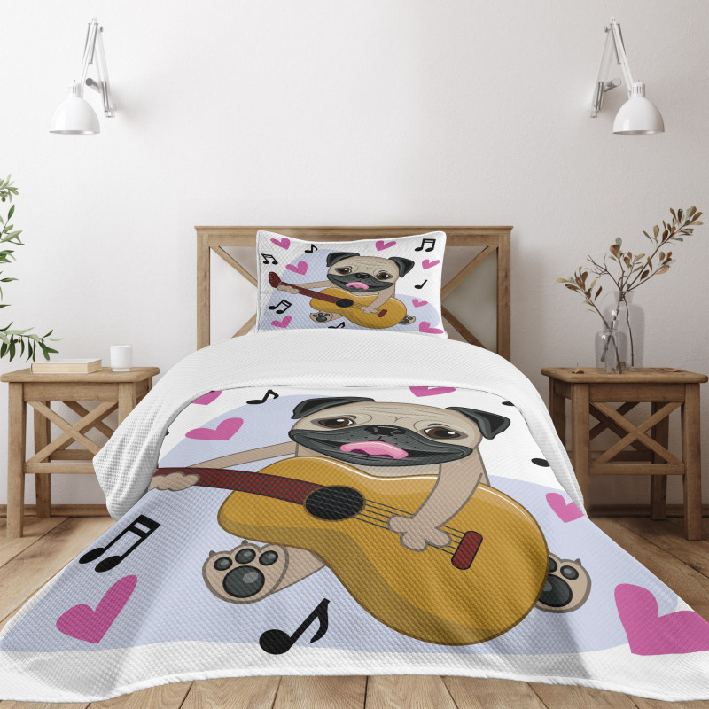 Dog Playing Guitar Singing Bedspread Set