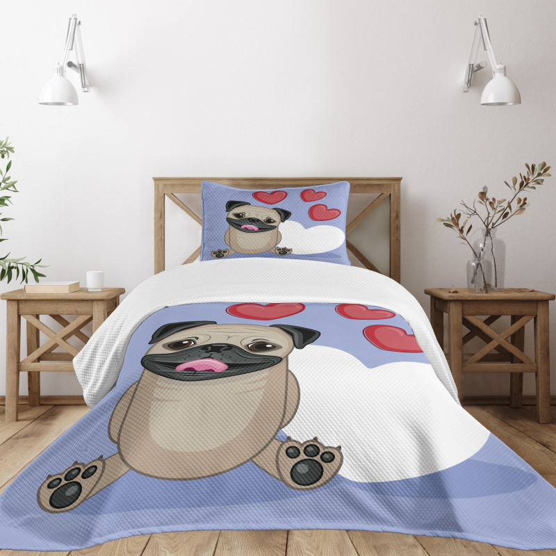 Happy Dog with Hearts Bedspread Set