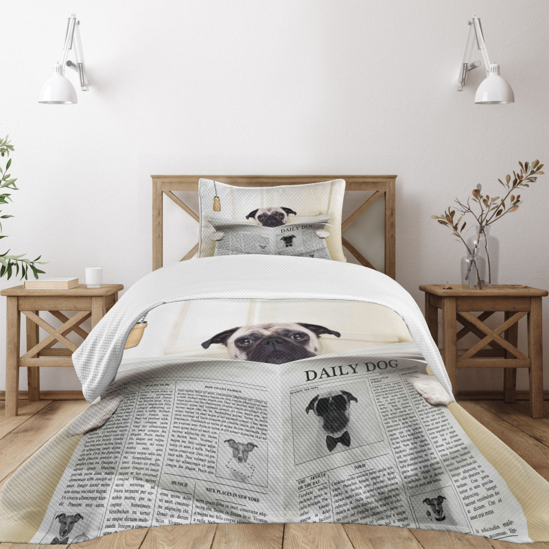 Puppy Reading Newspaper Bedspread Set