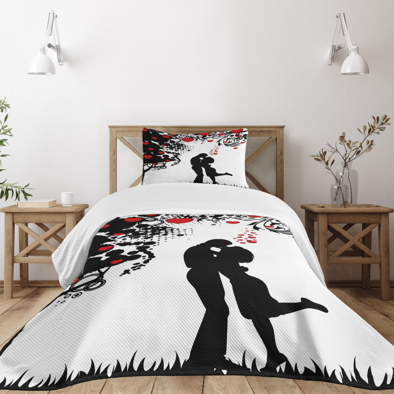 Lovers near Abstract Tree Bedspread Set