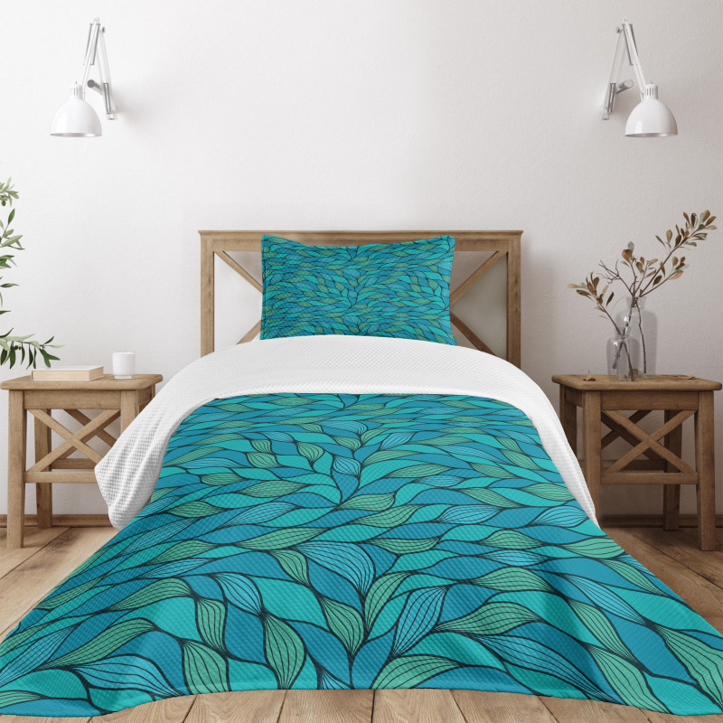 Abstract Wave Ocean Motif Bedspread Set