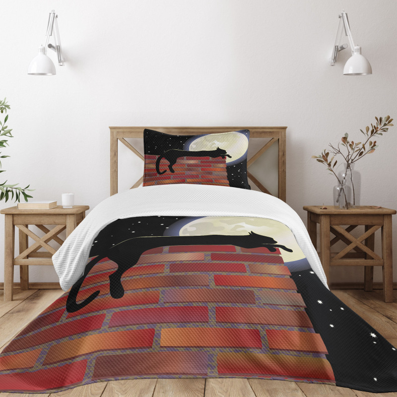 Sillhouette Cat Resting Bedspread Set