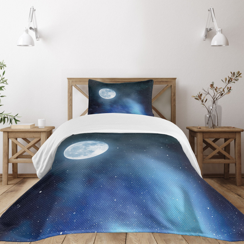 Starry Night Sky Full Moon Bedspread Set