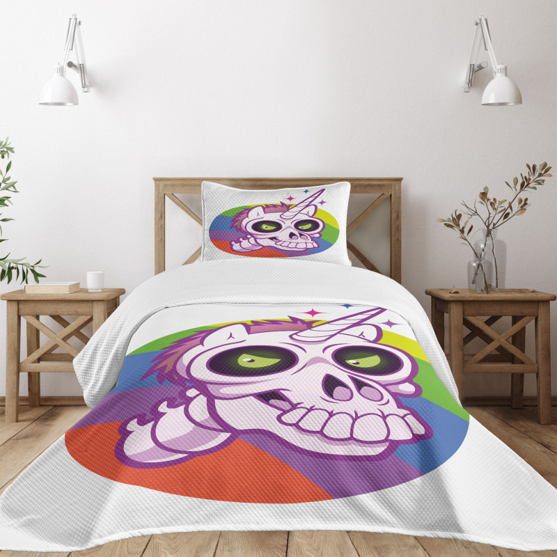 Cartoon Unicorn Design Bedspread Set