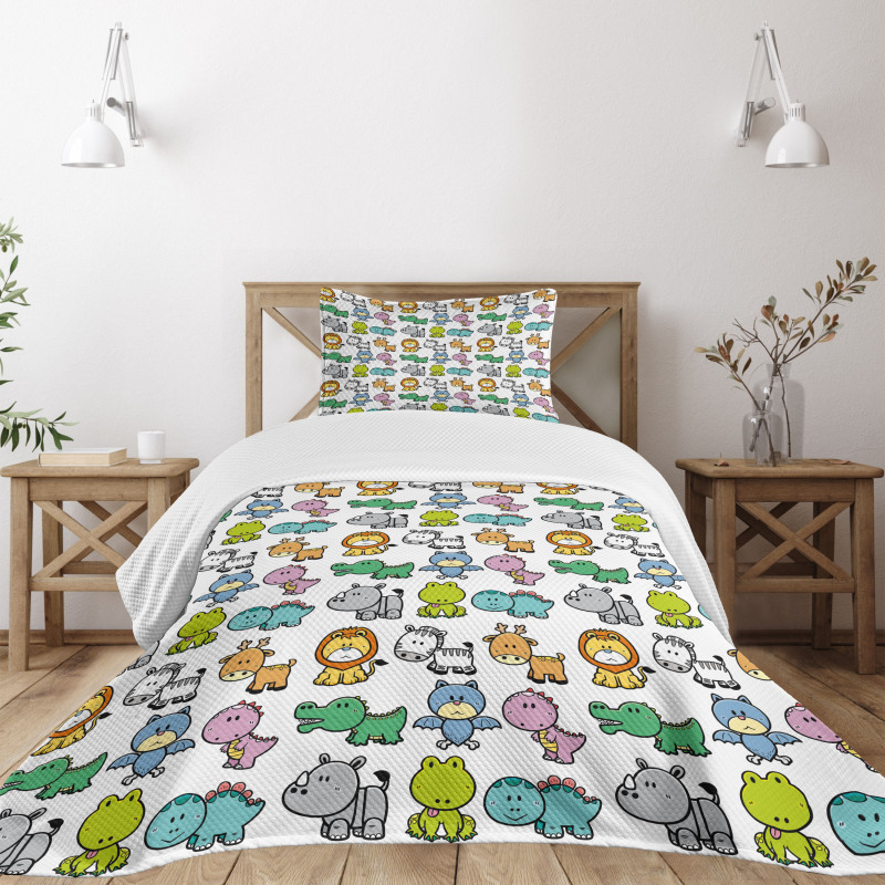 Bat Rhino Fun Illustration Bedspread Set