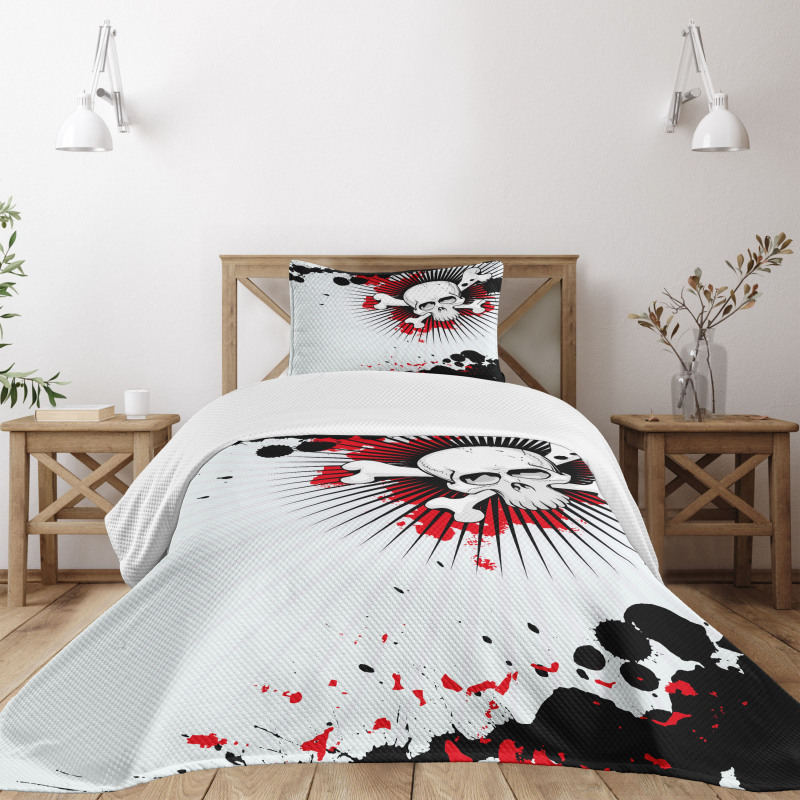 Skull Bones Grunge Bedspread Set