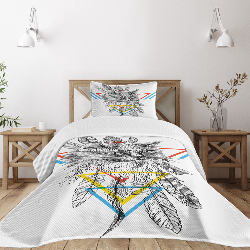 Ink Sketch Style Cat Bedspread Set