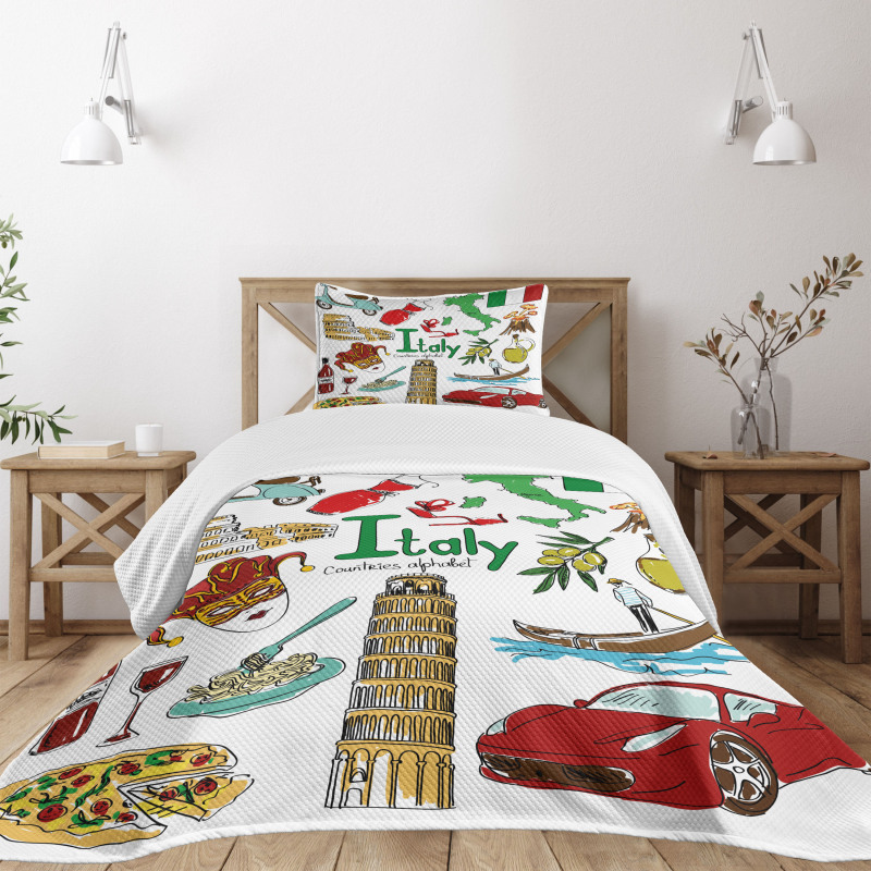 Fun Colorful Sketch Style Bedspread Set