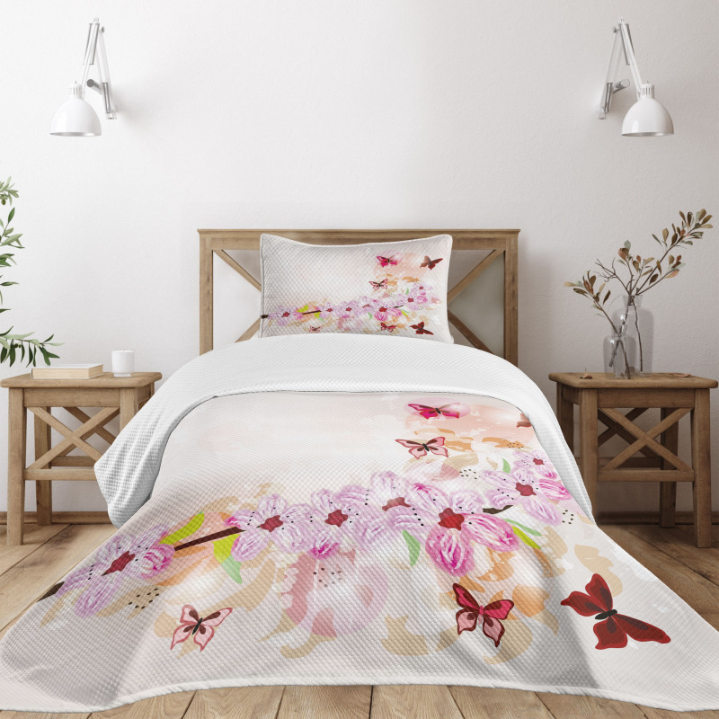 Floral Art Butterflies Bedspread Set
