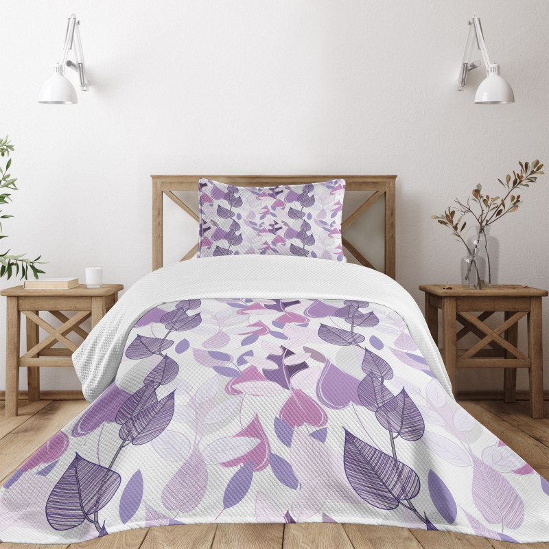 Foliage Leaves Purple Bedspread Set