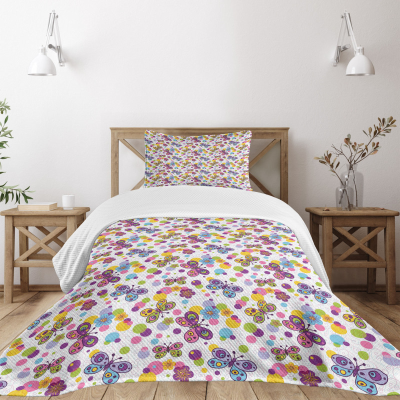 Vibrant Flora Dots Bedspread Set