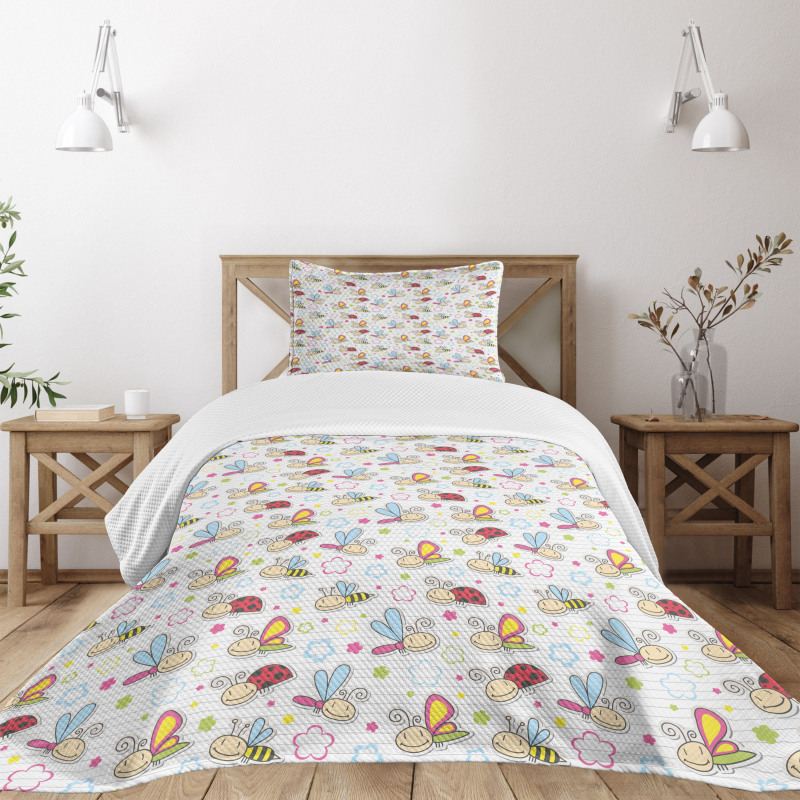 Flower Dragonfly Bugs Bedspread Set