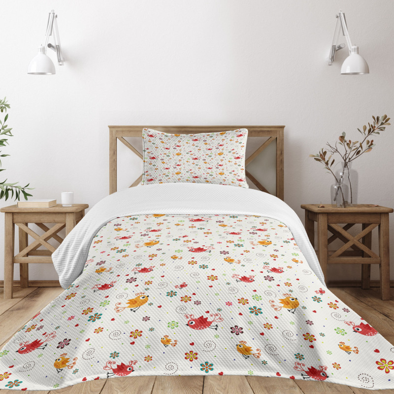 Birds Swirls Flowers Bedspread Set