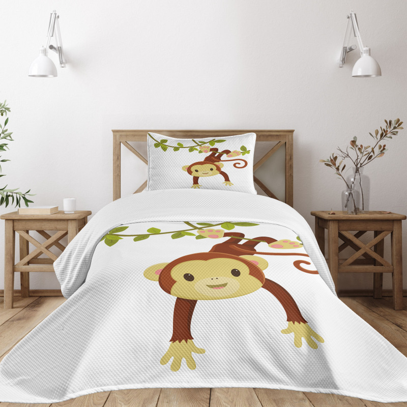 Cartoon Monkey on Liana Bedspread Set