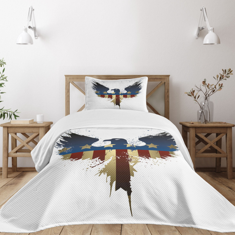 USA Flag Bird Silhouette Bedspread Set