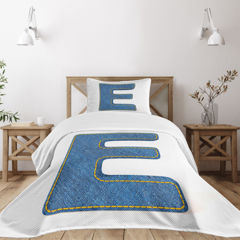 Denim Blue Jeans E Bedspread Set