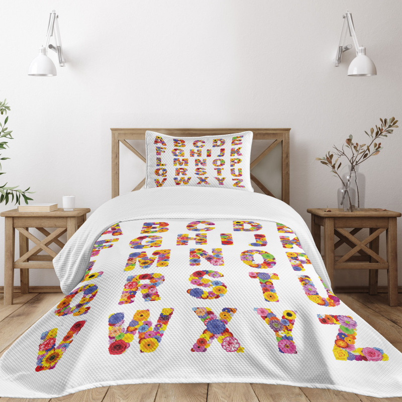 Colorful Flora Alphabet Bedspread Set