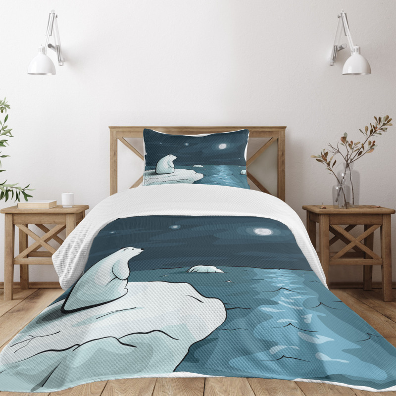 Polar Bear Moon Cartoon Bedspread Set