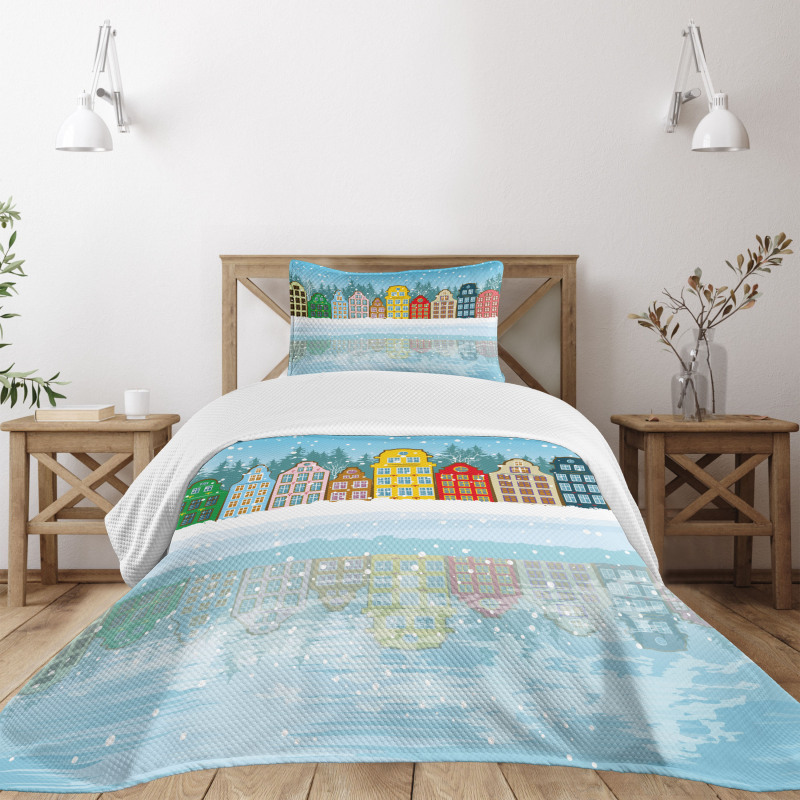 Christmas Houses Sea Bedspread Set