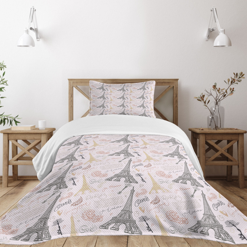 Nostalgic Sketch Words Bedspread Set