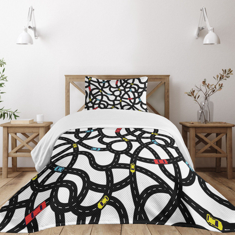 Urban Themed Road Design Bedspread Set