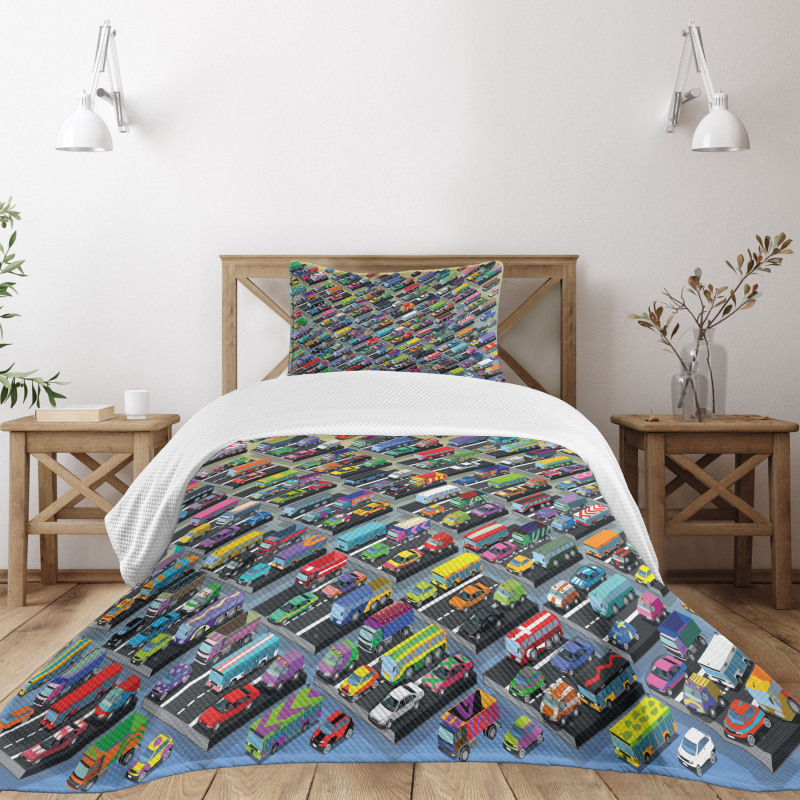 Detailed Vibrant Car Park Bedspread Set