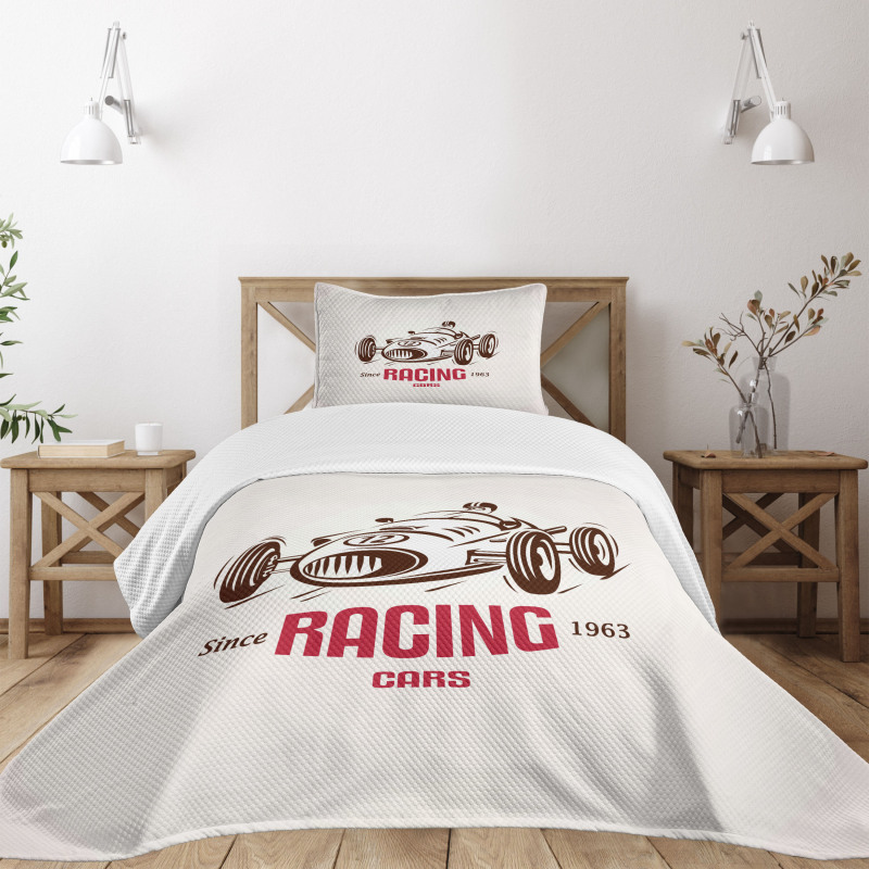 Retro Race Car Emblem Bedspread Set