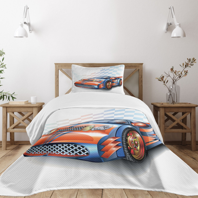 Cartoon Style Race Car Bedspread Set