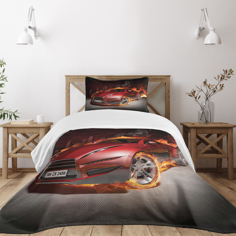 Burnout Tires Sport Car Bedspread Set