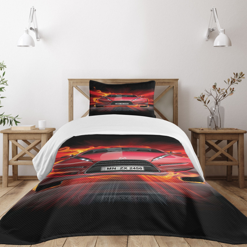 Fire Car Speeding Flames Bedspread Set